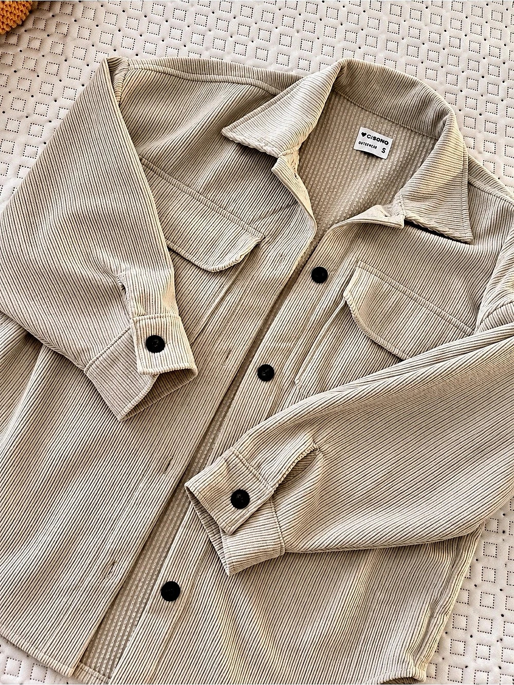 Ci Sono Corduroy Comfort Shacket Striped Beige Oversized